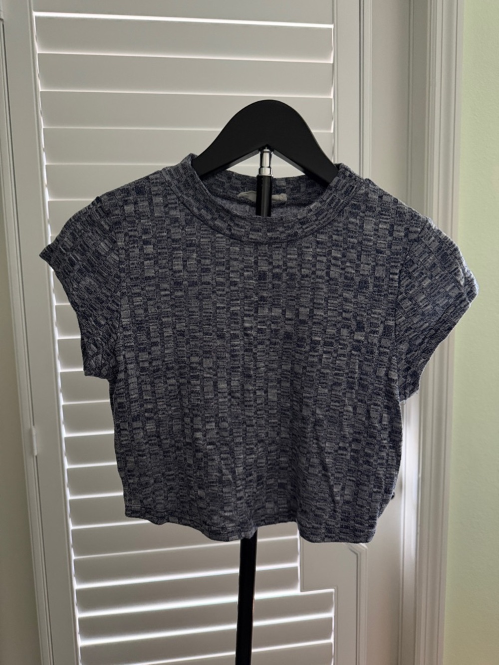 Textured Navy Short Sleeve Crop Top
